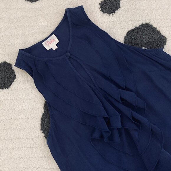 Parker $198 Womens Small Blue 100% Silk Sleeveless Ruffle Classic Blouse Top - Picture 5 of 9